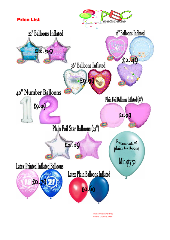 ABC Balloon Price list